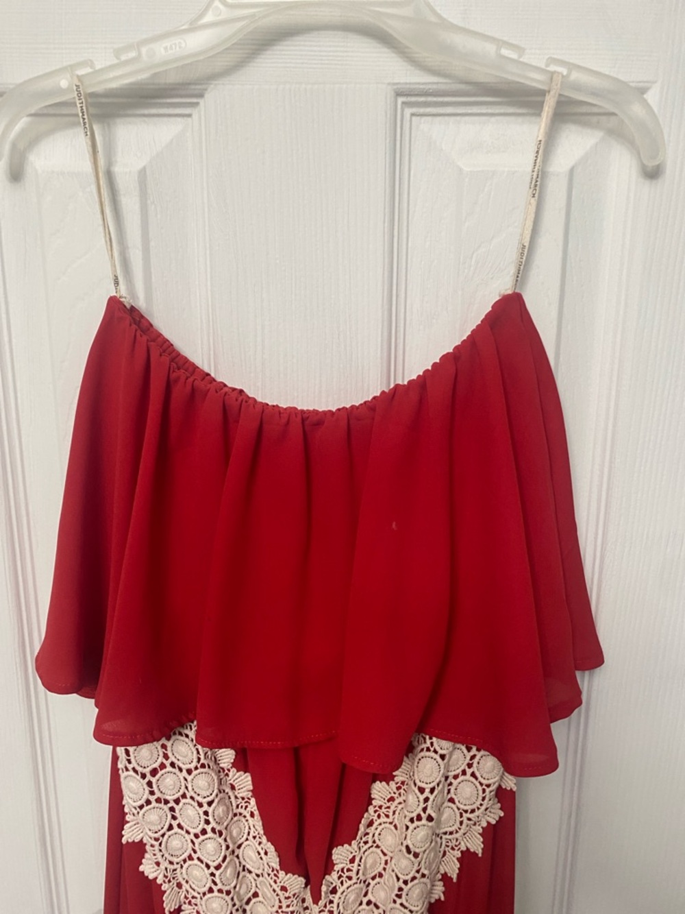 Judith March Bright Red Elastic Waist Off-Shoulder Top-Strapless Dress - Picture 3 of 10